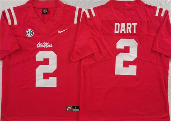 Mens Ole Miss Rebels #2 Jaxson Dart Red Stitched jersey